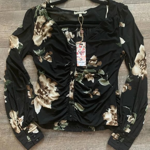 BKE Tops - Gimmick by BKE Black Floral Top